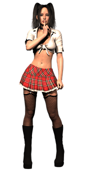 Mysterious Womanin Plaid Skirt PNG