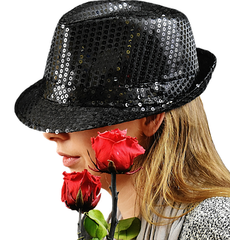 Mysterious Womanwith Hatand Roses PNG