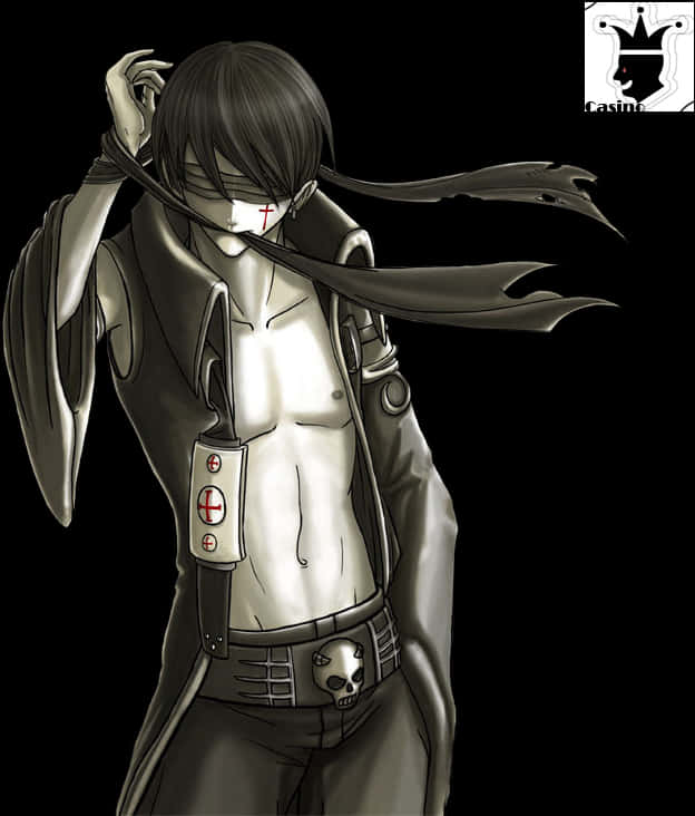 Mysterious_ Anime_ Boy_with_ Scarf_and_ Skull_ Belt_ Buckle PNG