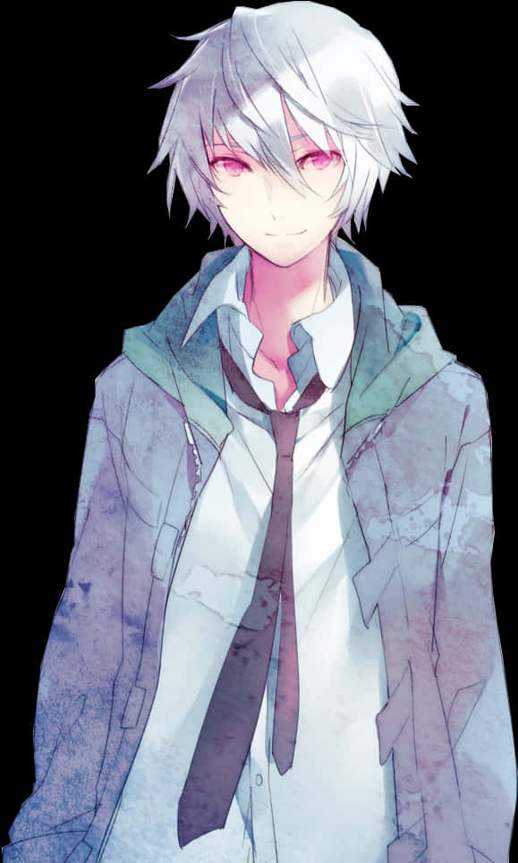 Mysterious_ Anime_ Boy_with_ Silver_ Hair PNG