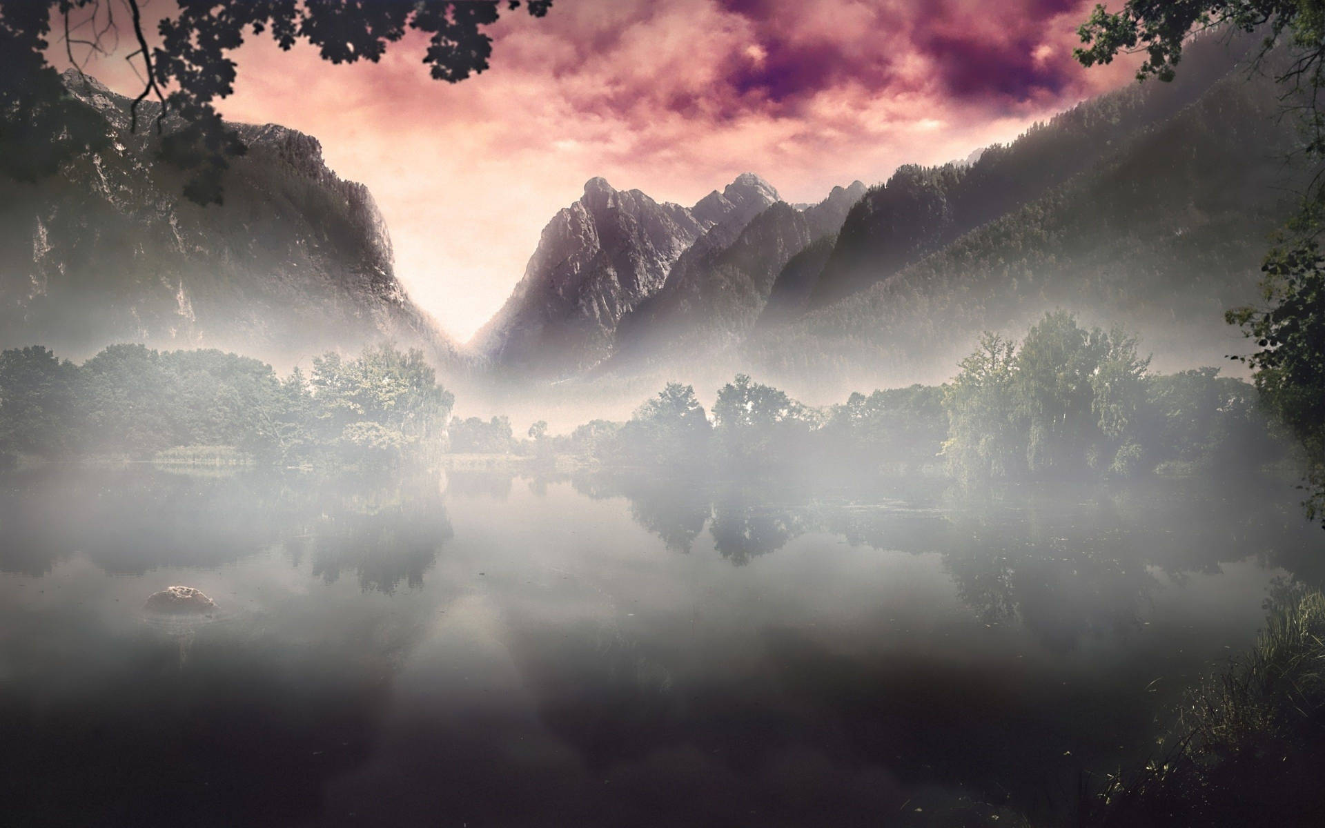 Mystery Foggy Valley Digital Art Background