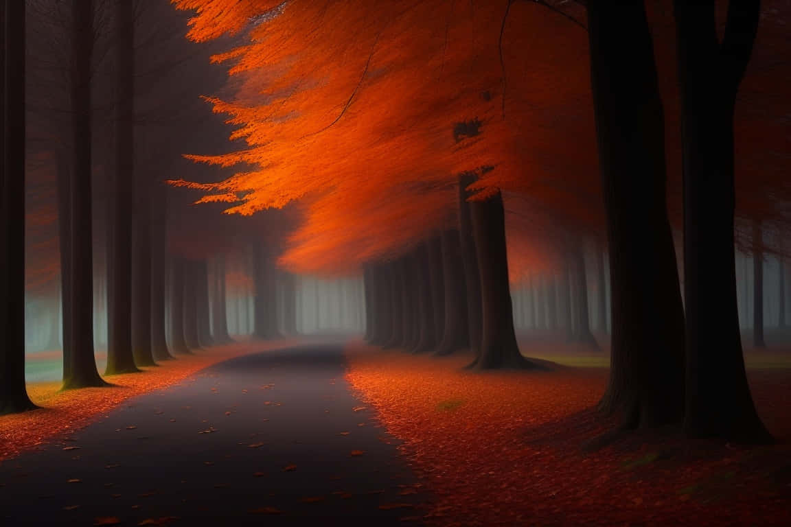 Mystic Autumn Foggy Forest Path Wallpaper