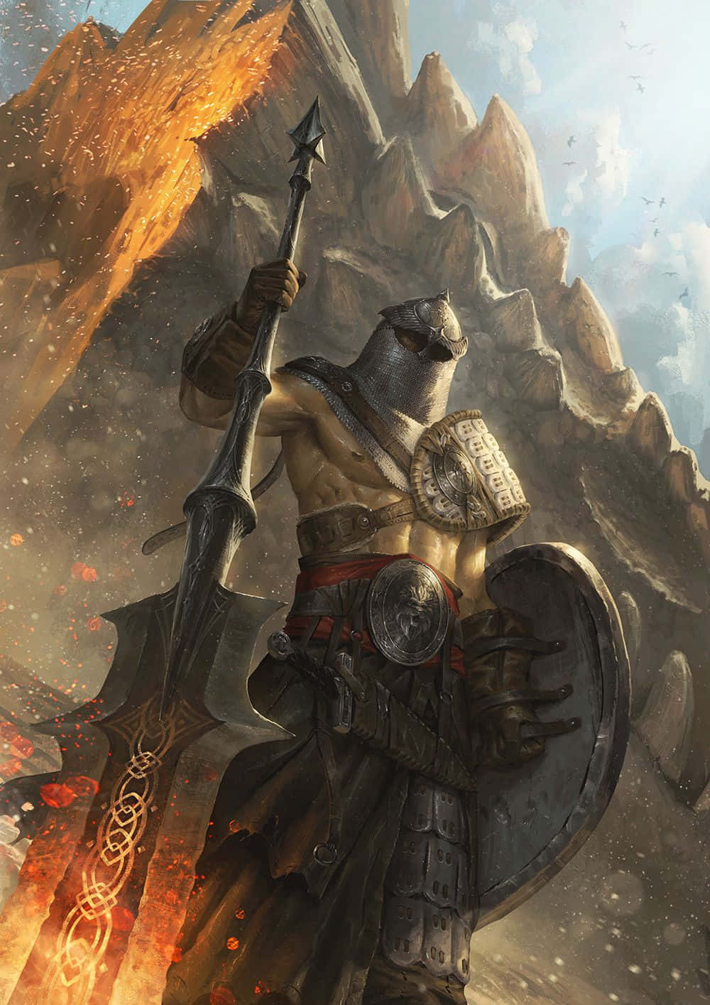 Mystic_ Knight_ Battling_ Mountain_ Elemental.jpg Wallpaper