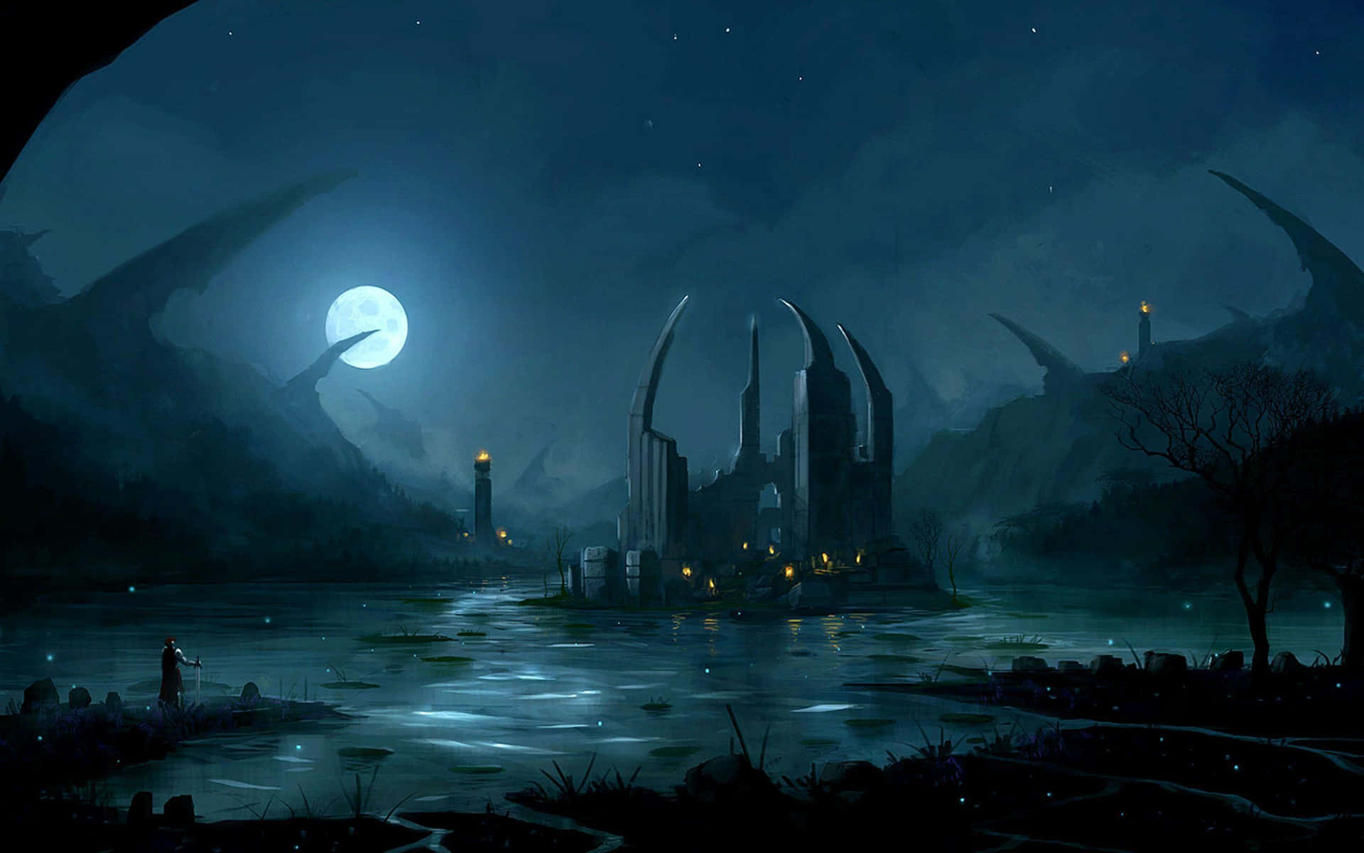 Mystic_ Moonlit_ Castle_ Landscape Wallpaper