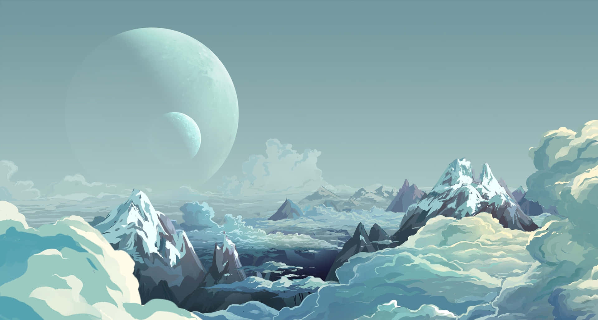 Mystic_ Mountain_ Peaks_with_ Giant_ Moon Wallpaper