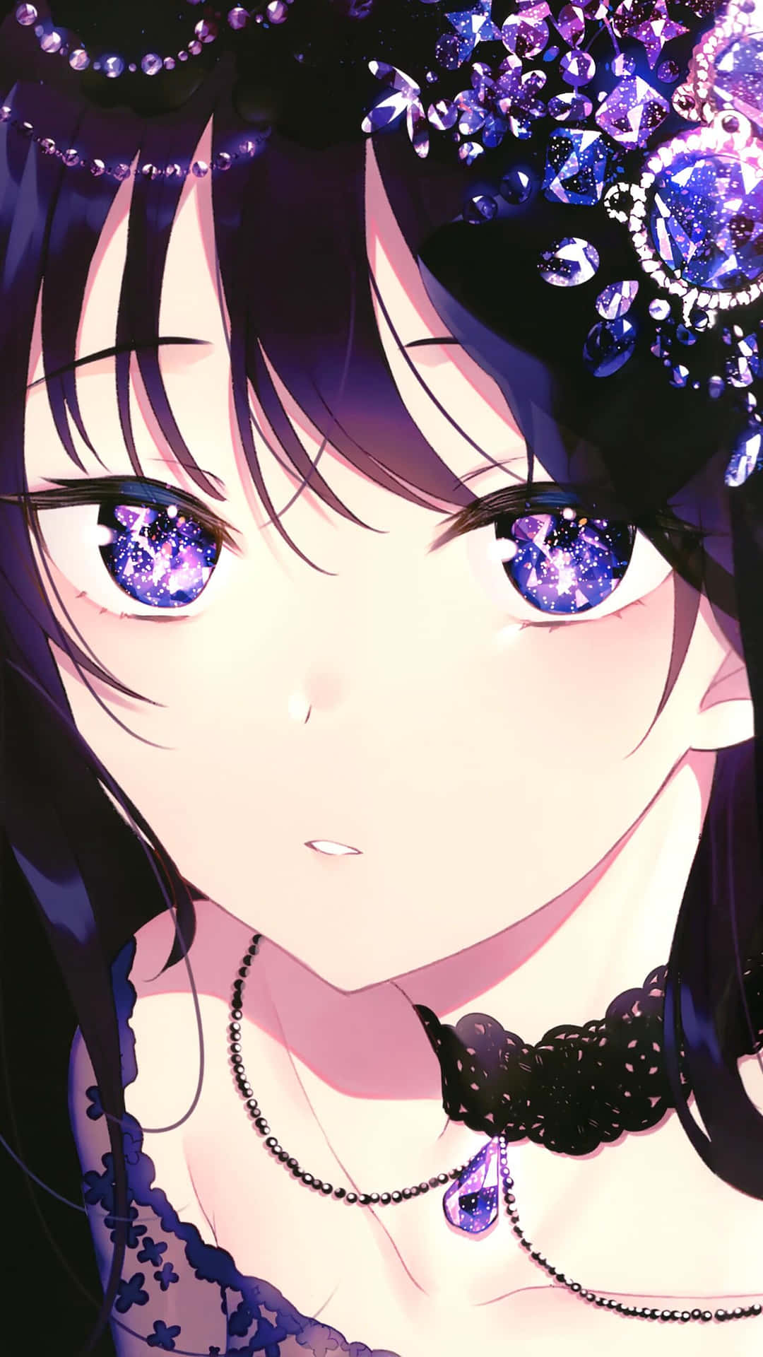 Mystic Purple Eyed Anime Girl Wallpaper