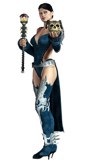 Mystic_ Sorceress_with_ Skull_and_ Staff PNG