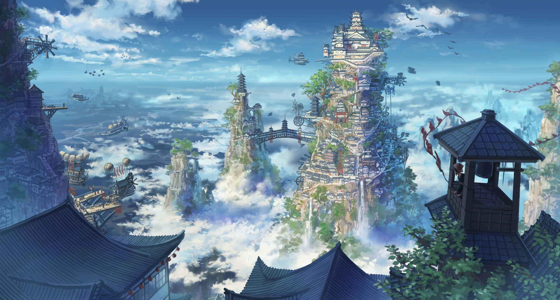 A Fantasy Castle In The Clouds Wallpaper