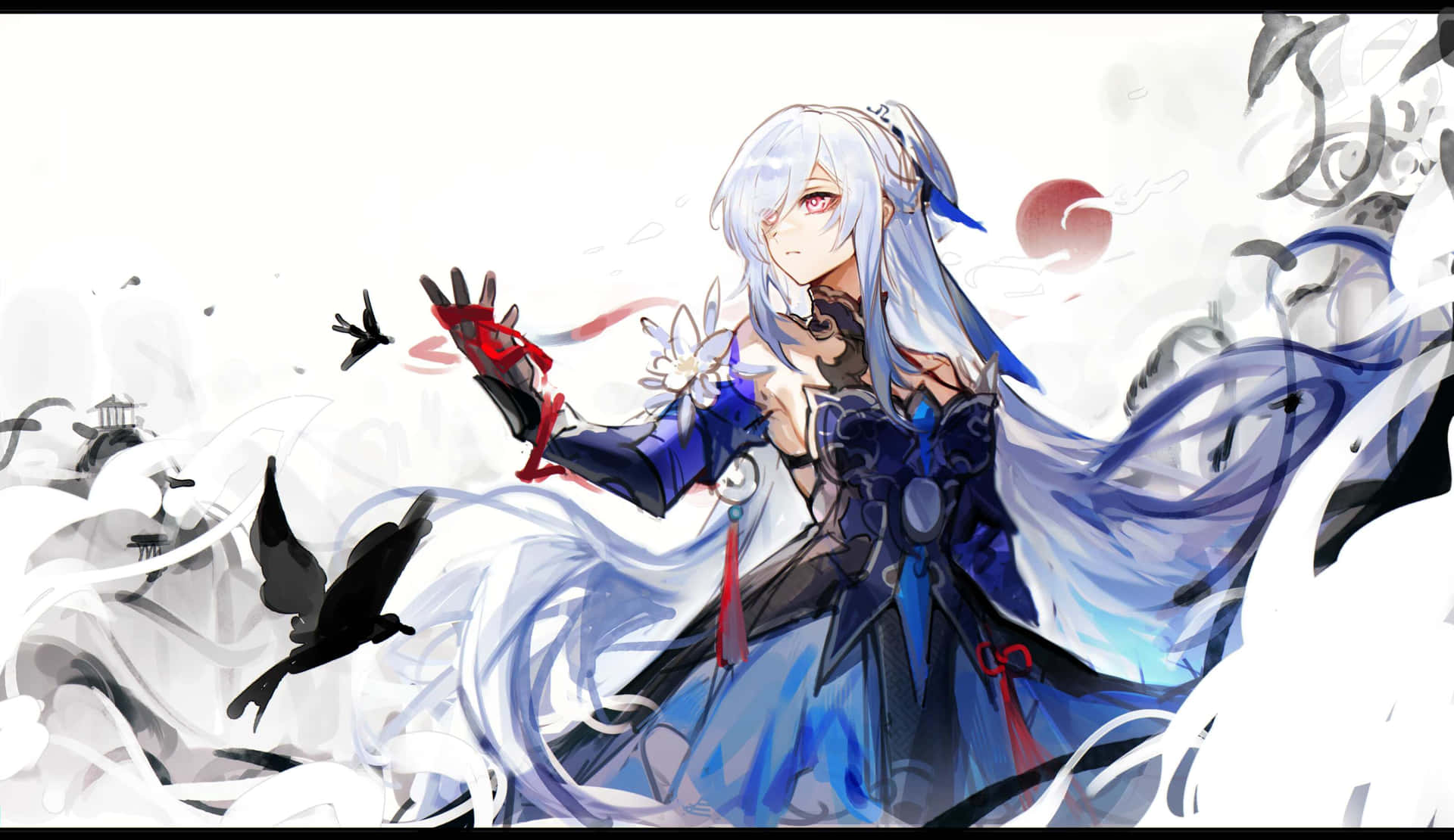 Mystical_ Anime_ Girl_with_ Crows Wallpaper