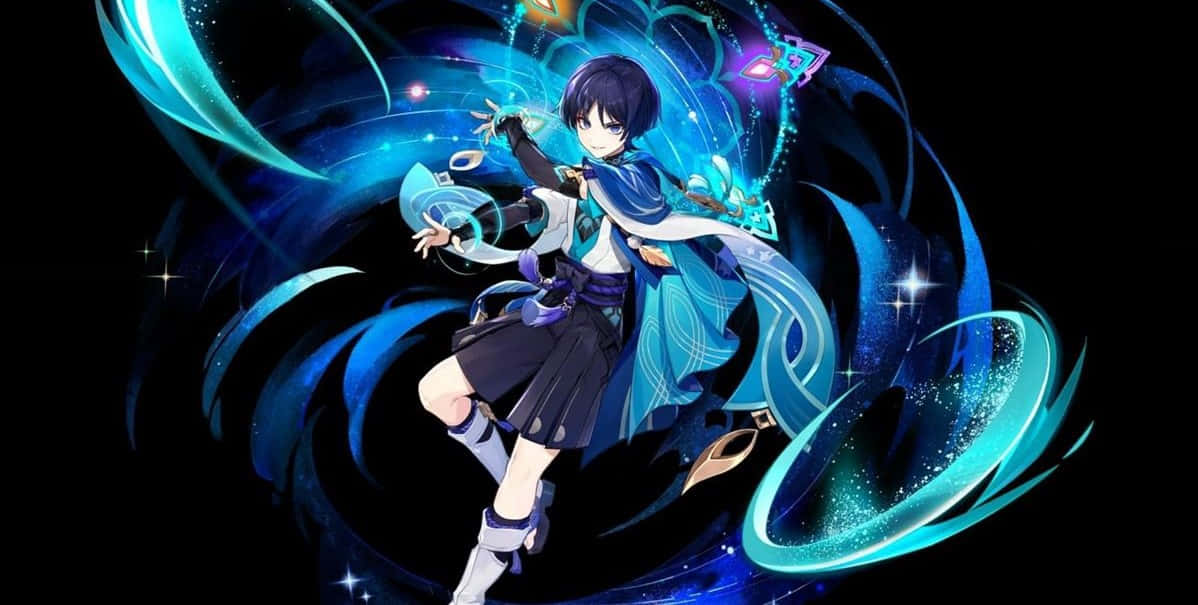 Mystical_ Anime_ Warrior_with_ Blue_ Energy_ Swirls Wallpaper