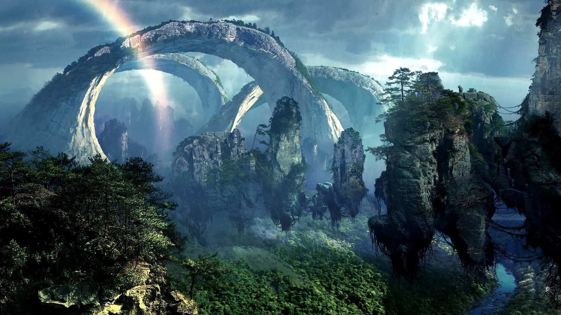 Mystical_ Arched_ Rock_ Formations_with_ Rainbow.jpg Wallpaper
