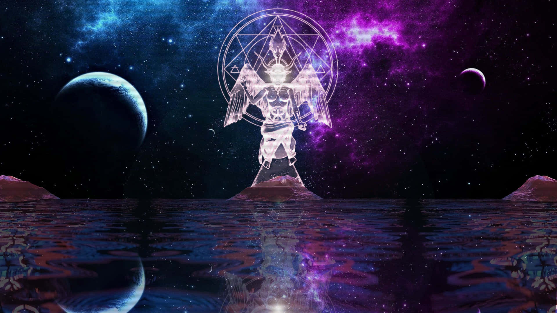 Mystical_ Baphomet_ Cosmic_ Background Wallpaper