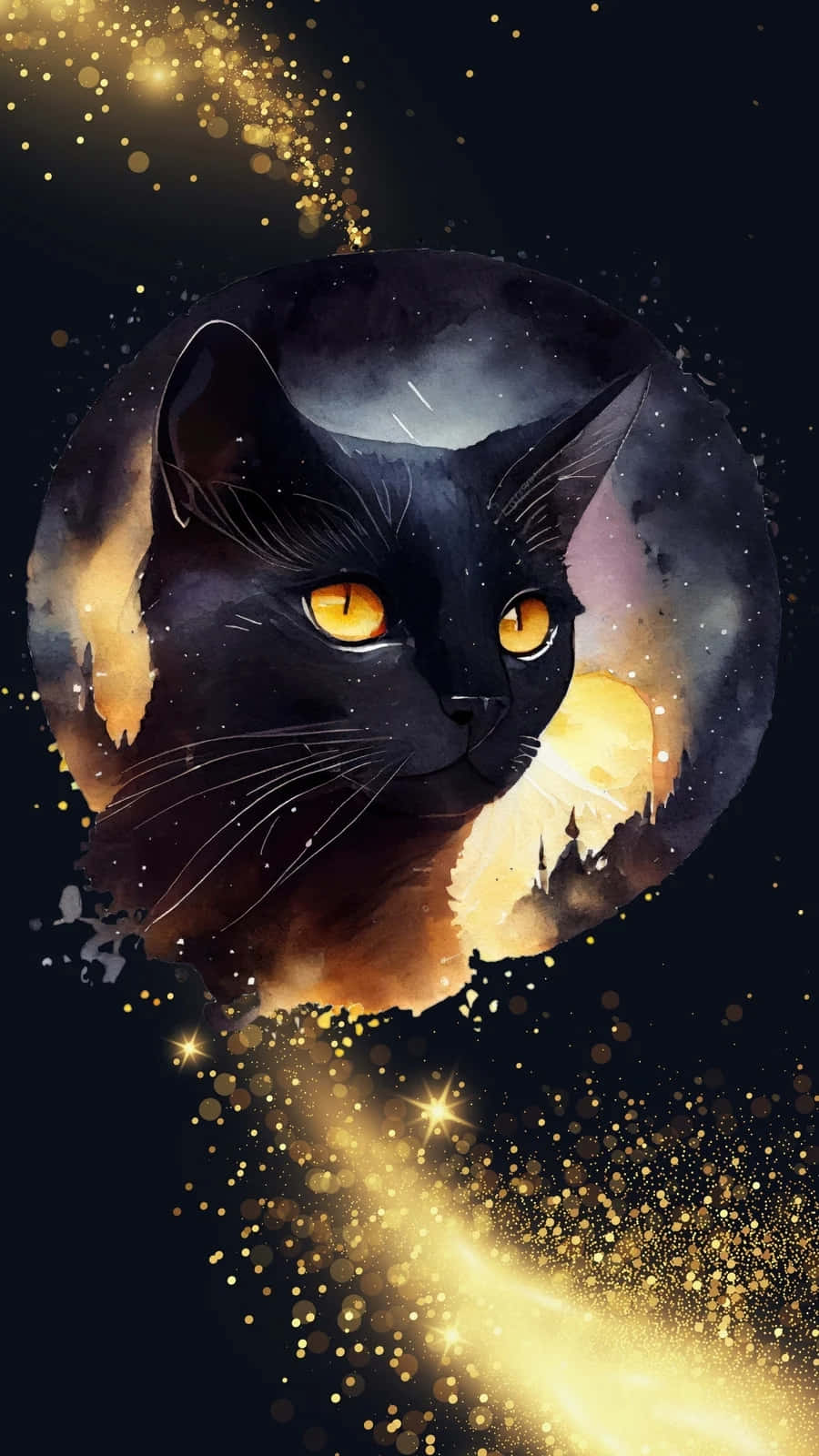 Mystical Black Cat Cosmic Art Wallpaper