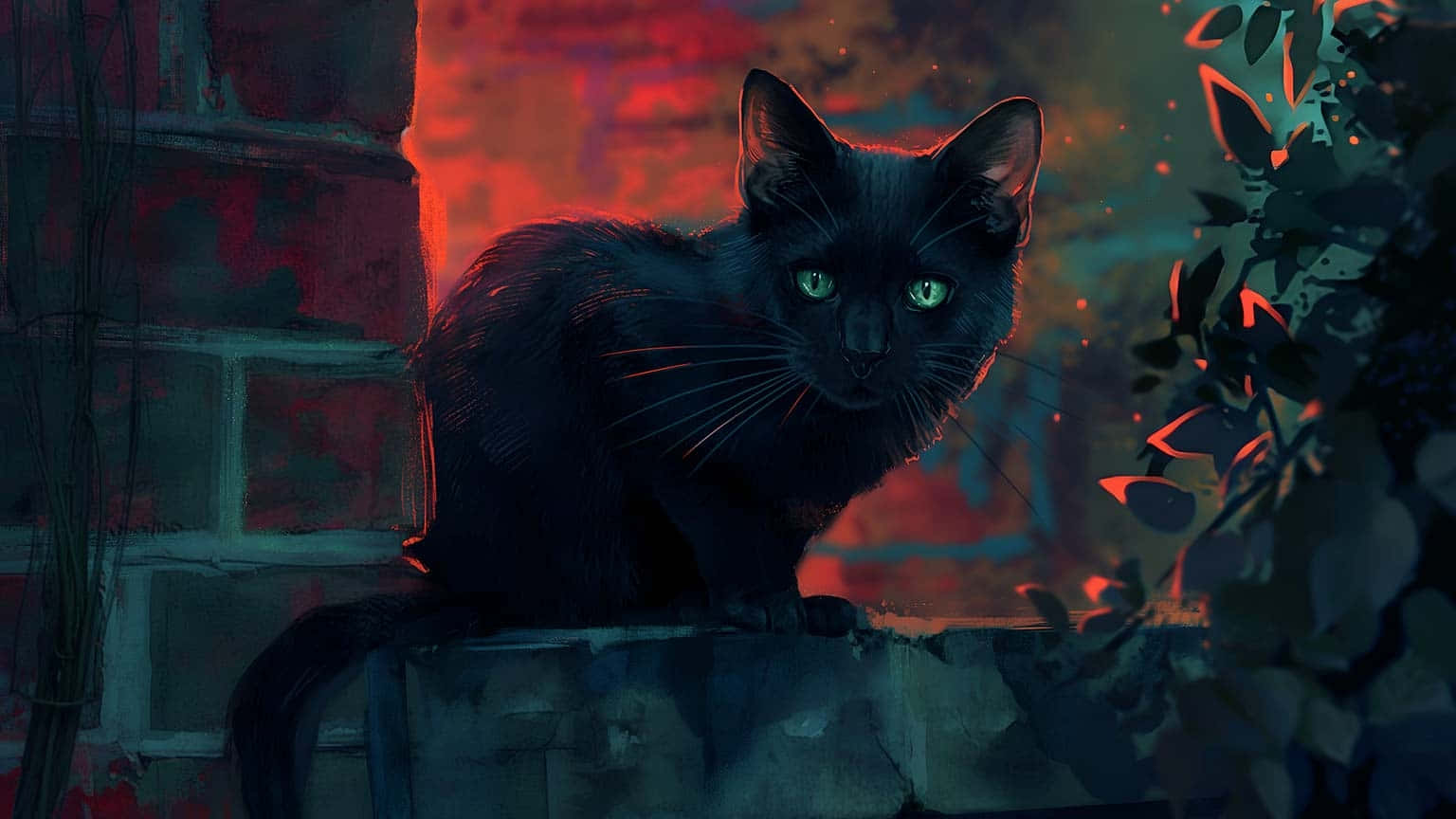 Mystical Black Cat Twilight Ambience Wallpaper