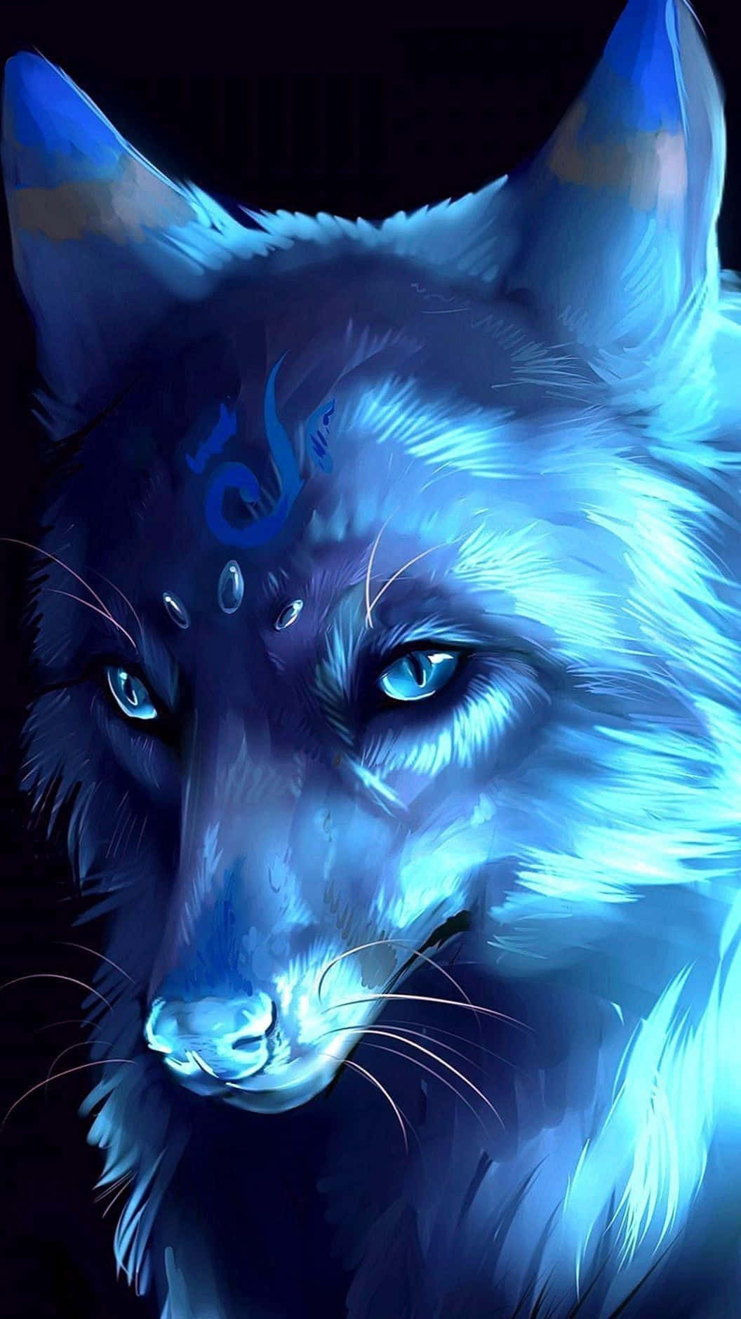 Mystical_ Blue_ Anime_ Wolf Wallpaper