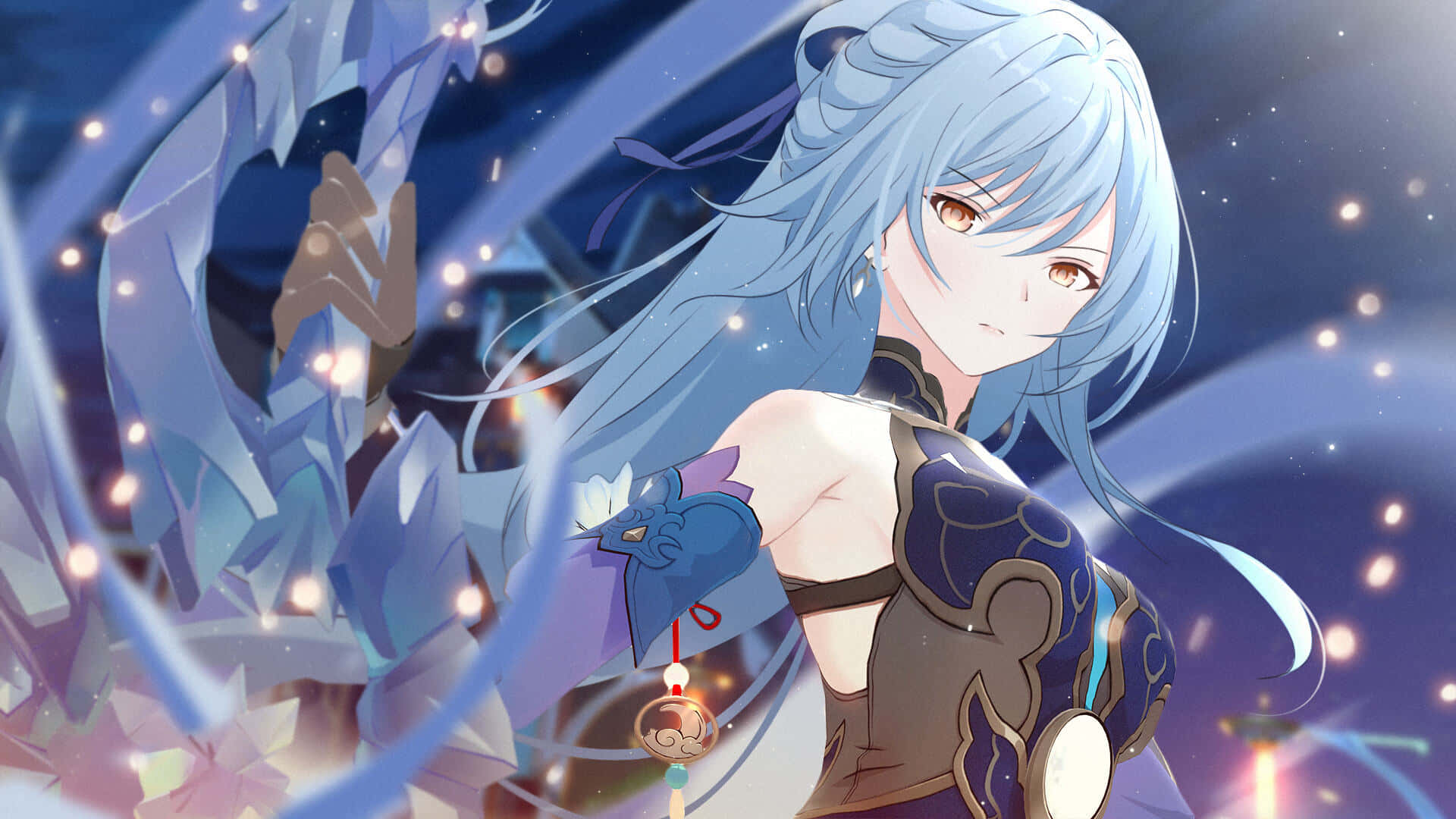 Mystical_ Blue_ Haired_ Anime_ Character Wallpaper
