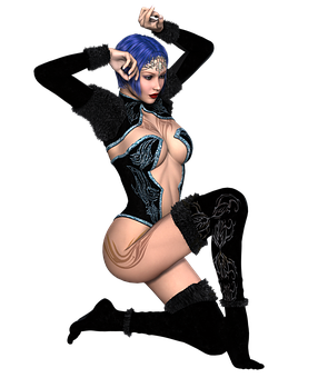 Mystical_ Blue_ Haired_ Fantasy_ Figure PNG