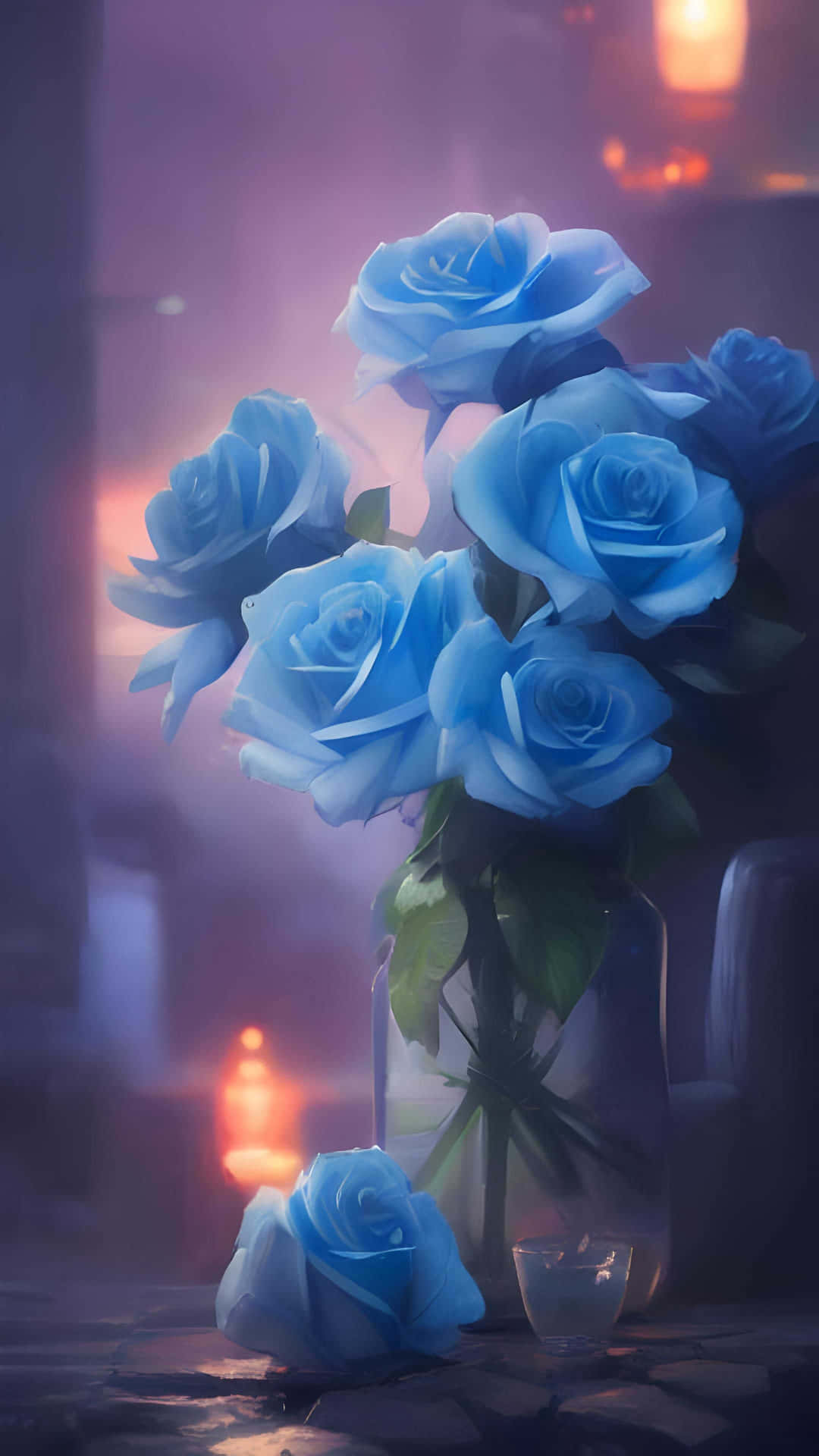 Mystical_ Blue_ Roses_in_ Fog Wallpaper