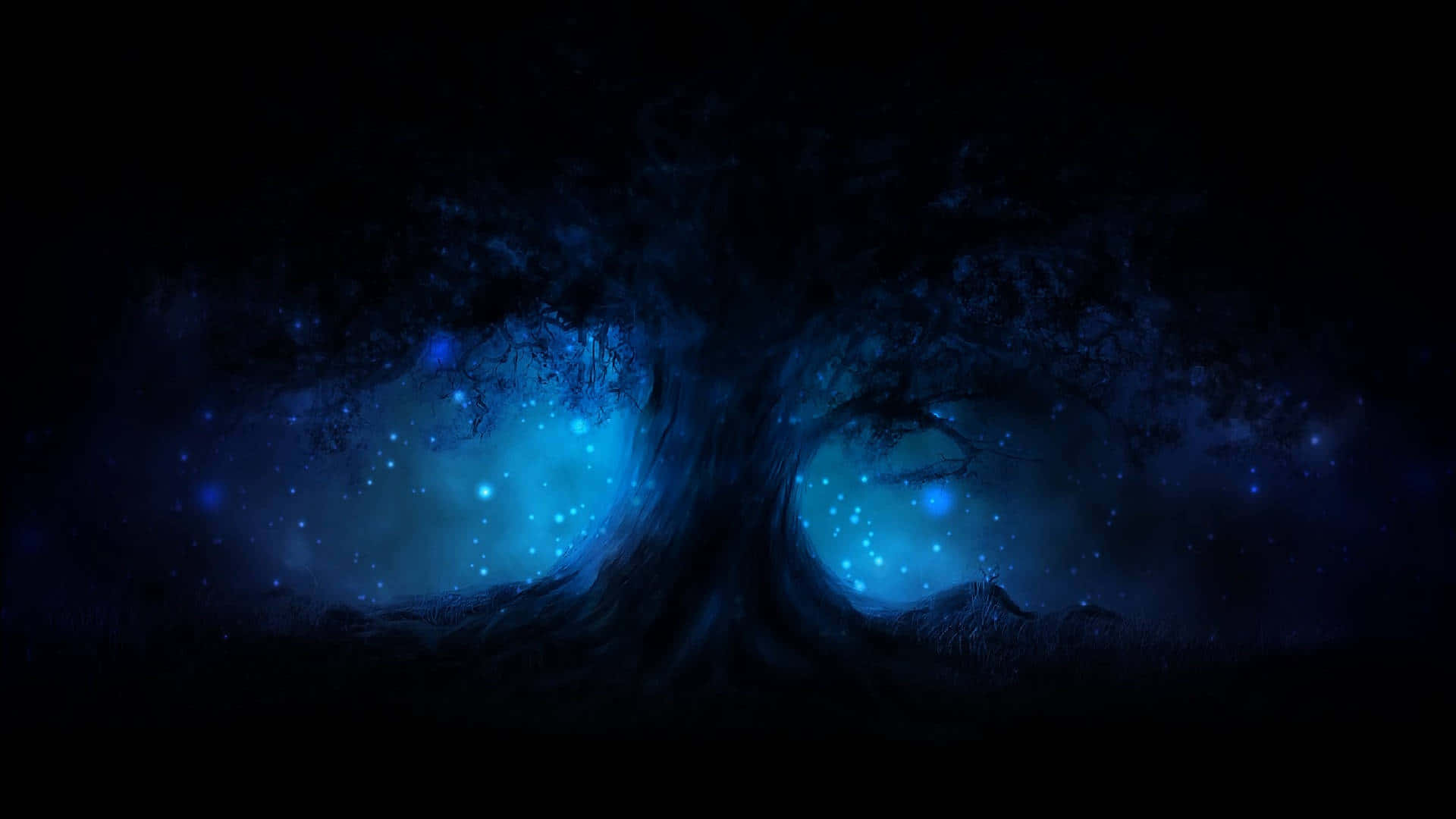 Mystical Blue Tree Night Sky Wallpaper