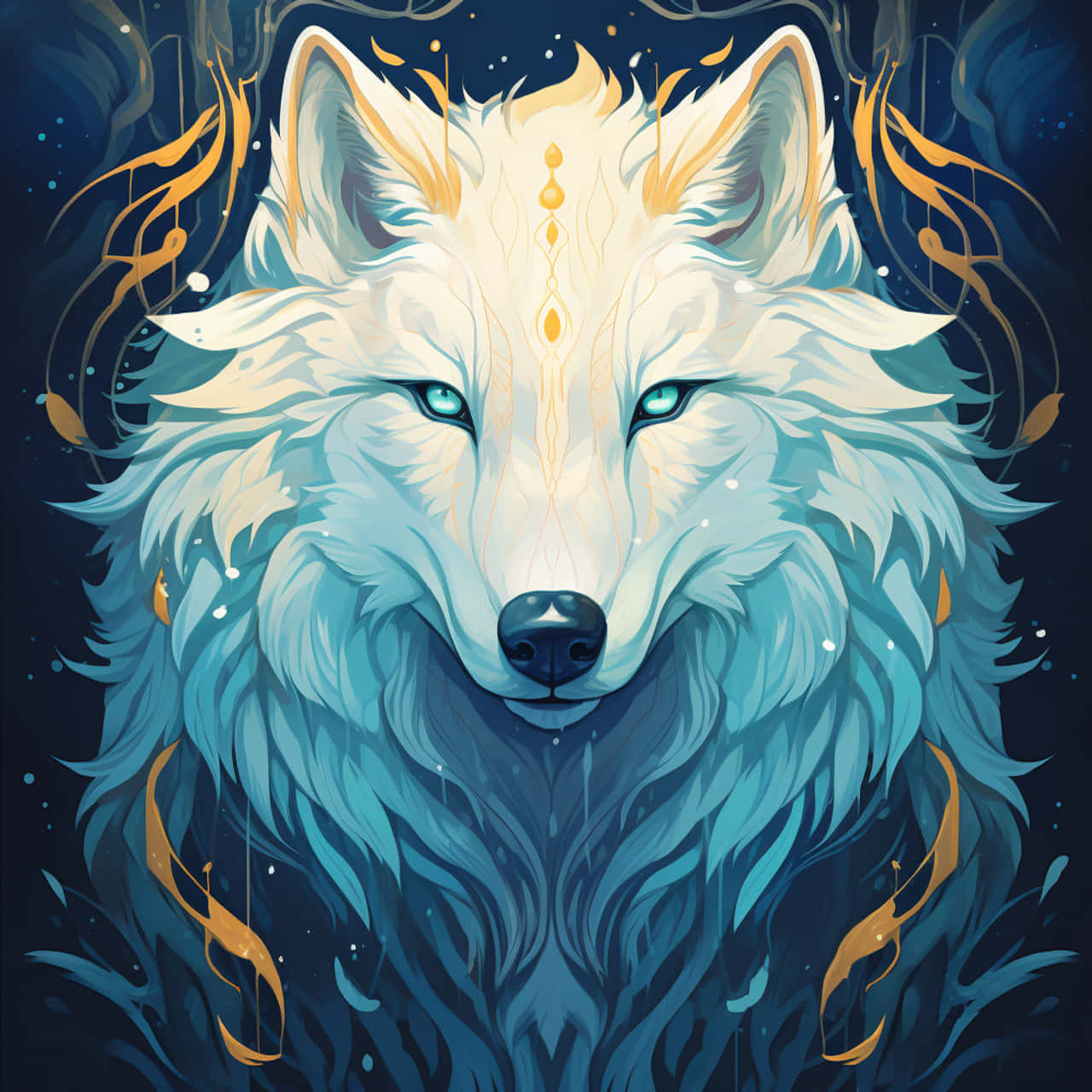 Mystical Blue Wolf Art Wallpaper
