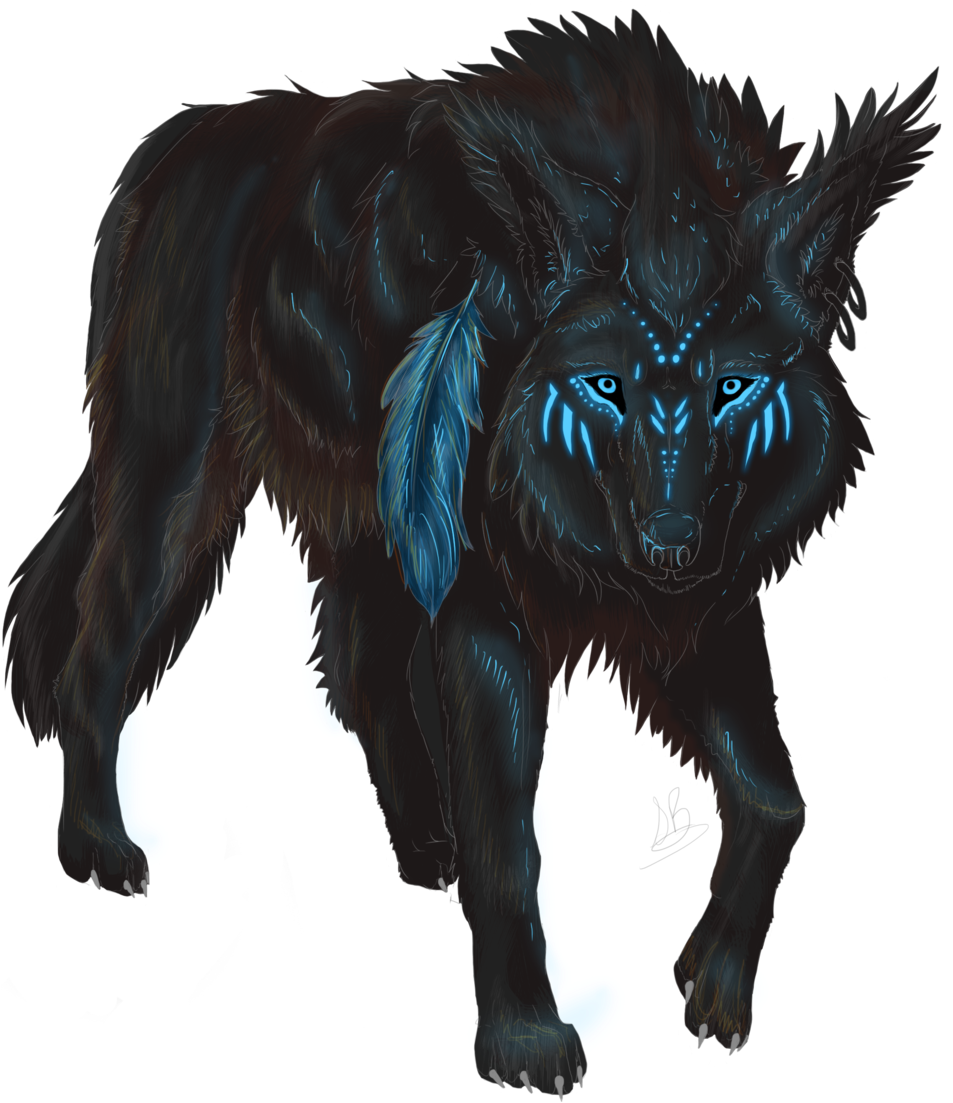 Mystical Blue Wolf Artwork PNG