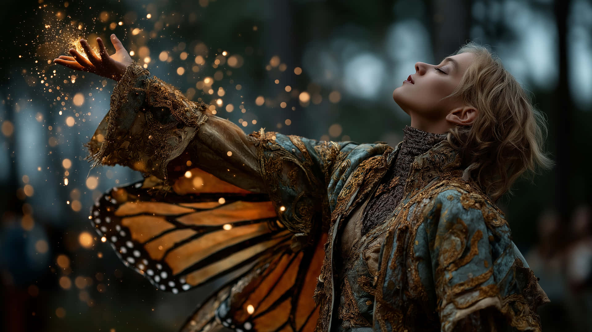 Mystical Butterfly Mage With Sparkles And Ornate Attire Wallpaper