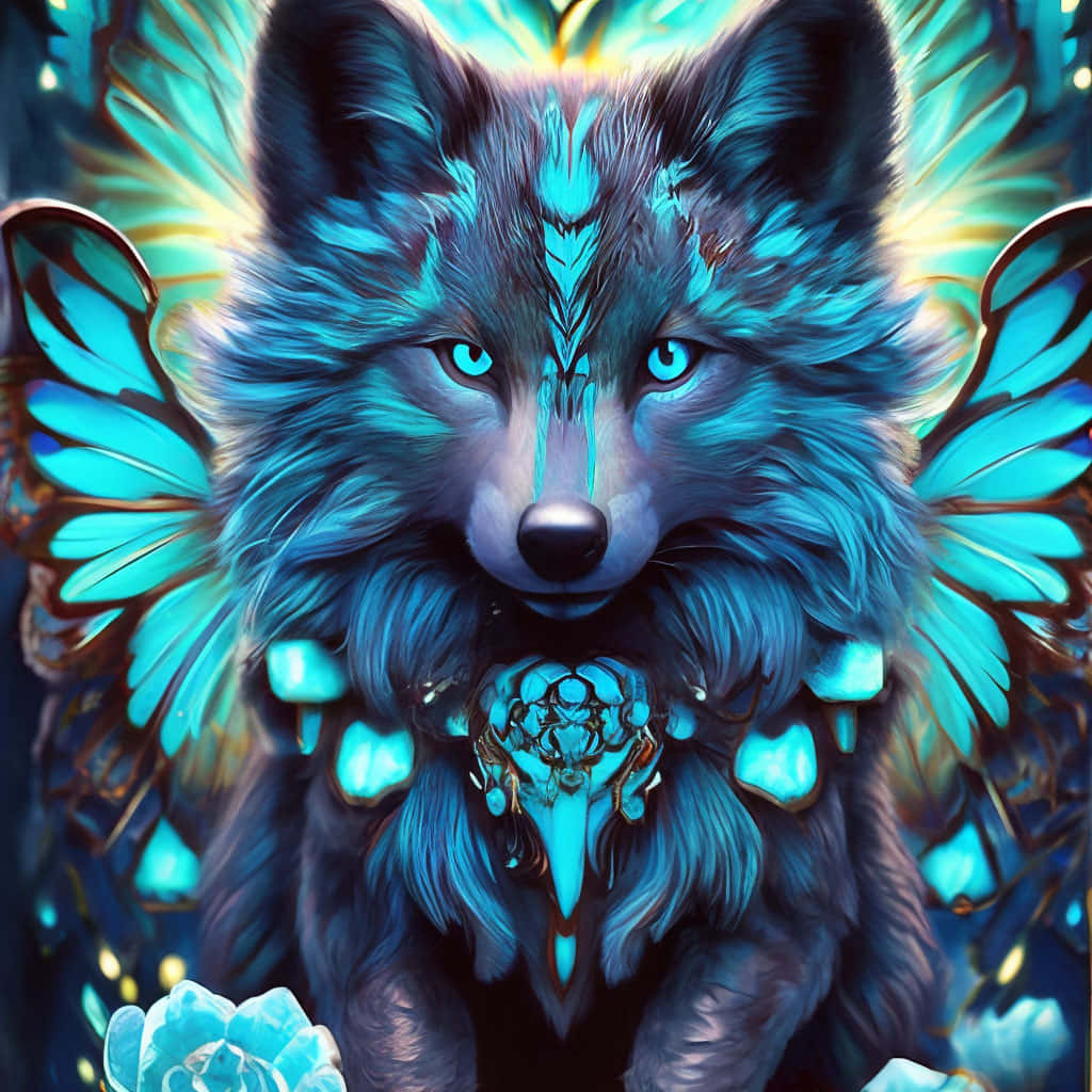 Mystical Butterfly Wolf Art Wallpaper