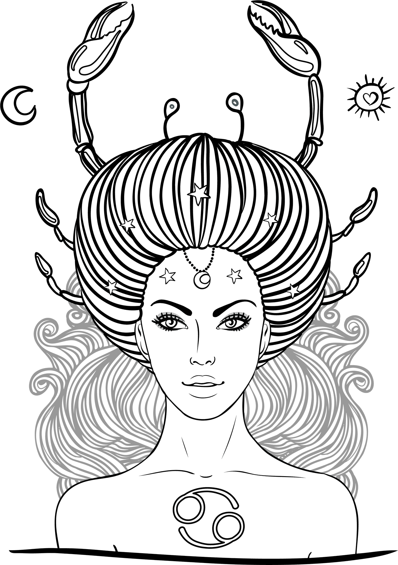 Mystical Cancer Zodiac Sketch PNG