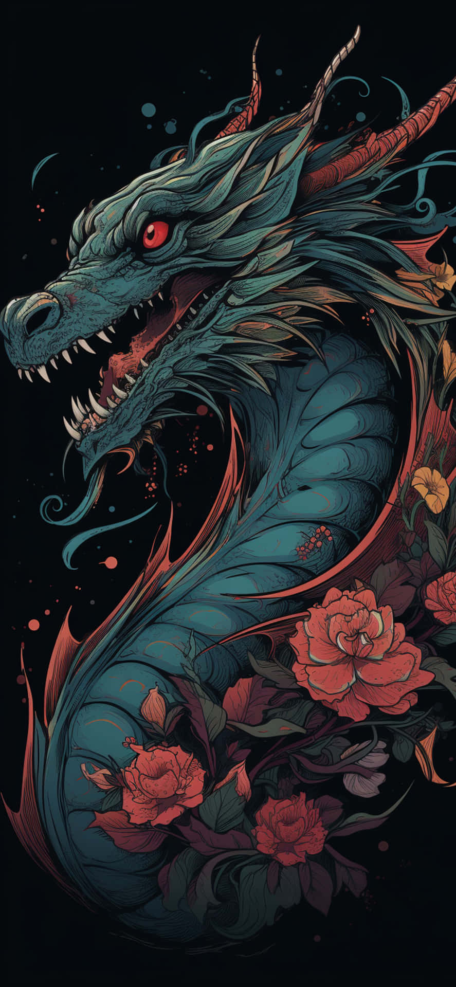 Mystical_ Chinese_ Dragon_ Amidst_ Peony_ Blossoms Wallpaper