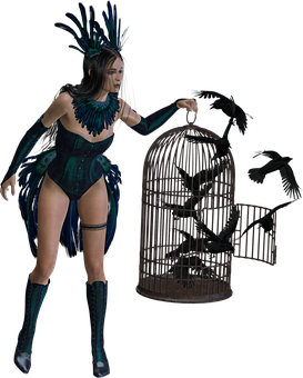 Mystical_ Crow_ Guardian_and_ Cage PNG