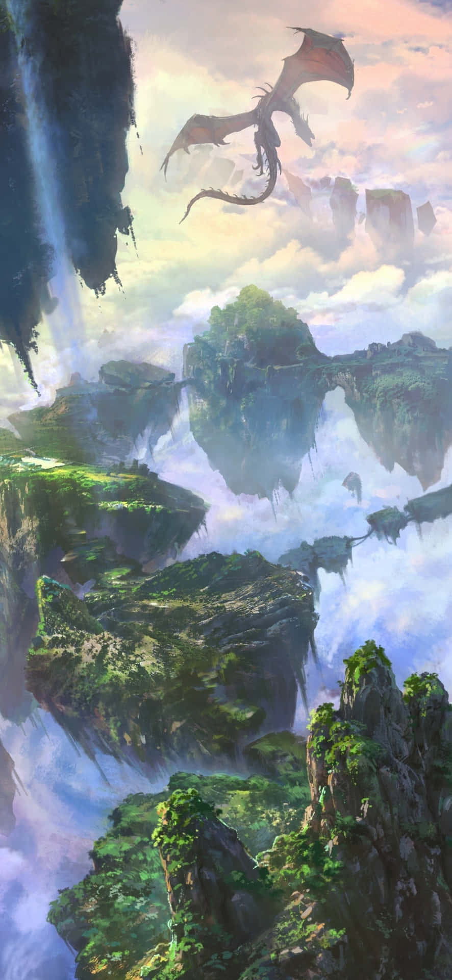 Mystical_ Dragon_ Above_ Floating_ Islands Wallpaper