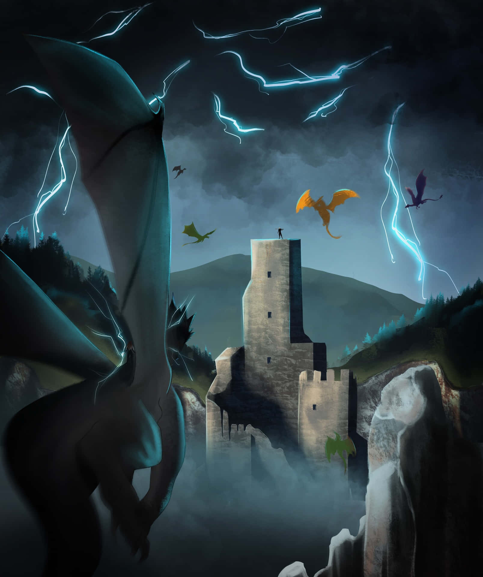 Mystical_ Dragon_ Castle_ Storm Wallpaper