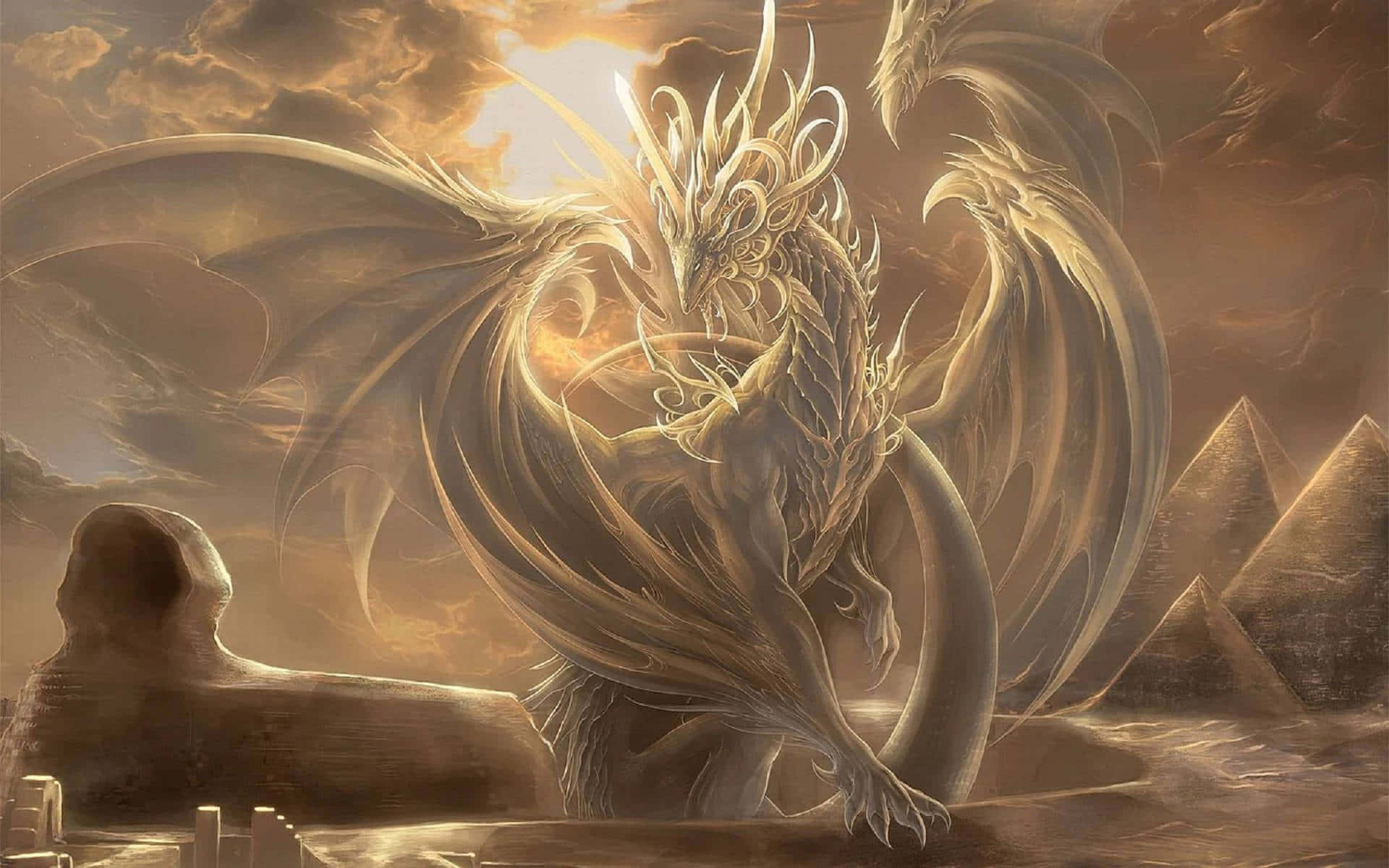 A majestic Mystical Dragon soaring in the sky Wallpaper