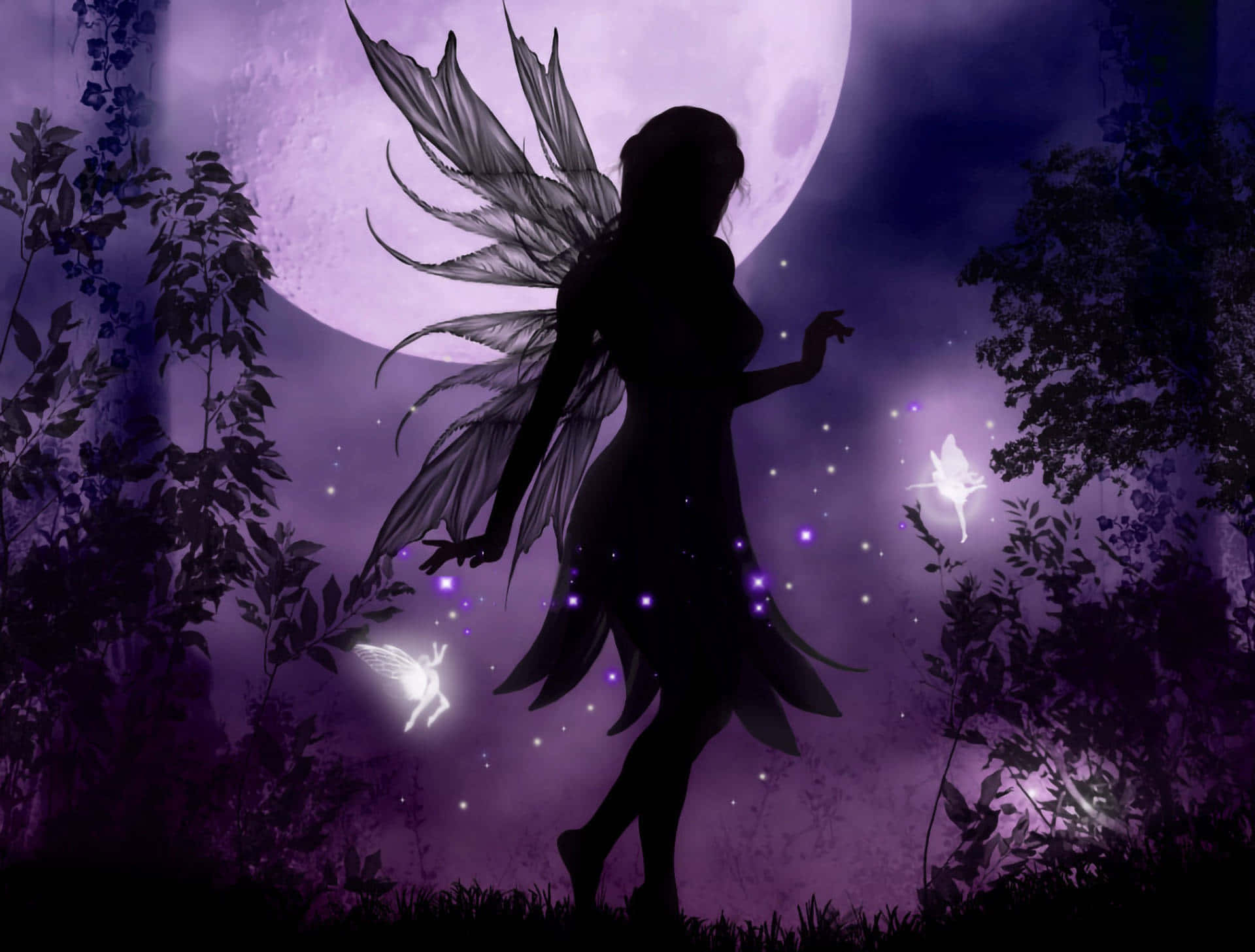 Mystical_ Fairy_ Silhouette_ Moonlight Wallpaper