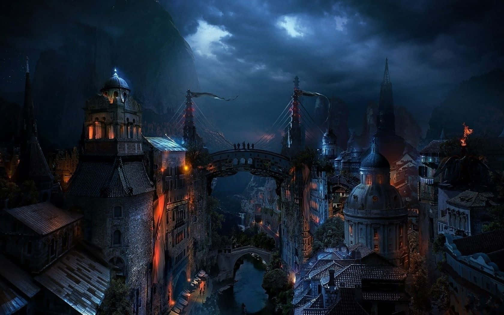 Mystical_ Fantasy_ Cityscape_ Nighttime Wallpaper