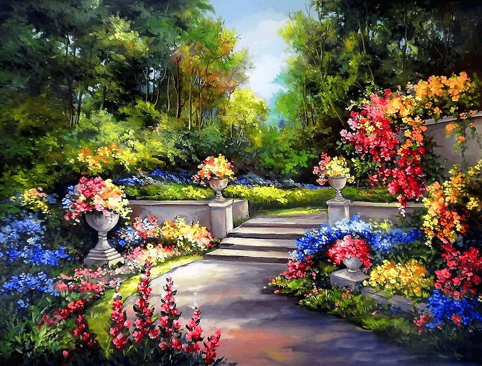 Mystical Fantasy Garden At Dusk Wallpaper