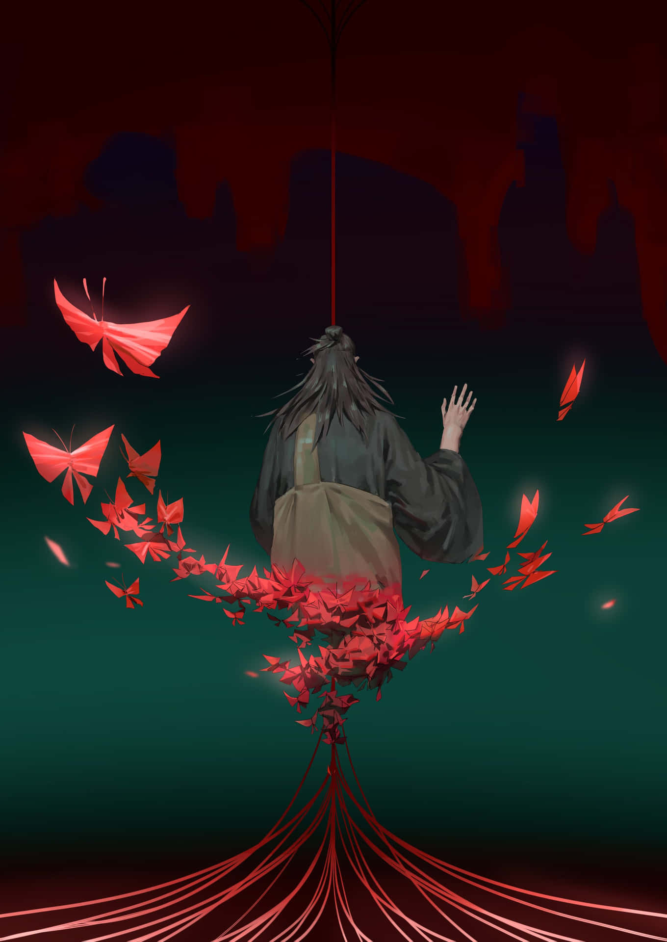 Mystical_ Figure_ Amidst_ Red_ Leaves Wallpaper