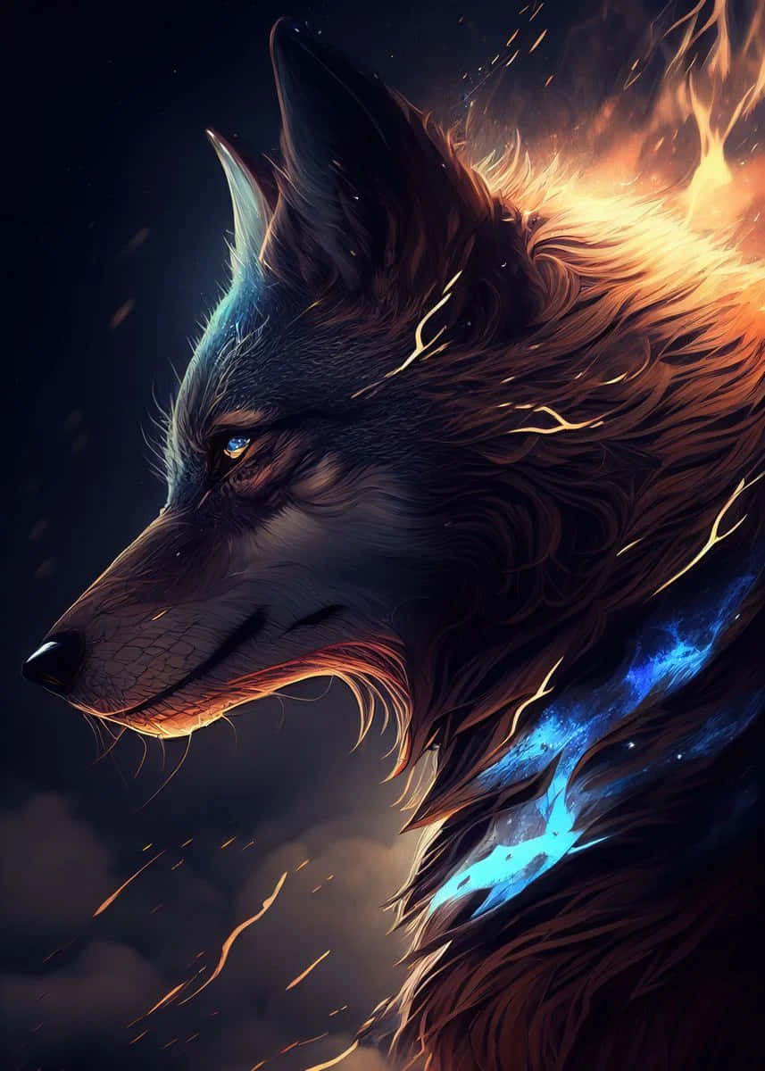 Mystical_ Fire_and_ Ice_ Wolf_ Art Wallpaper