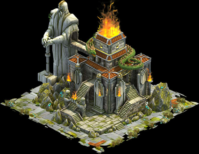Mystical Fire Temple Illustration PNG