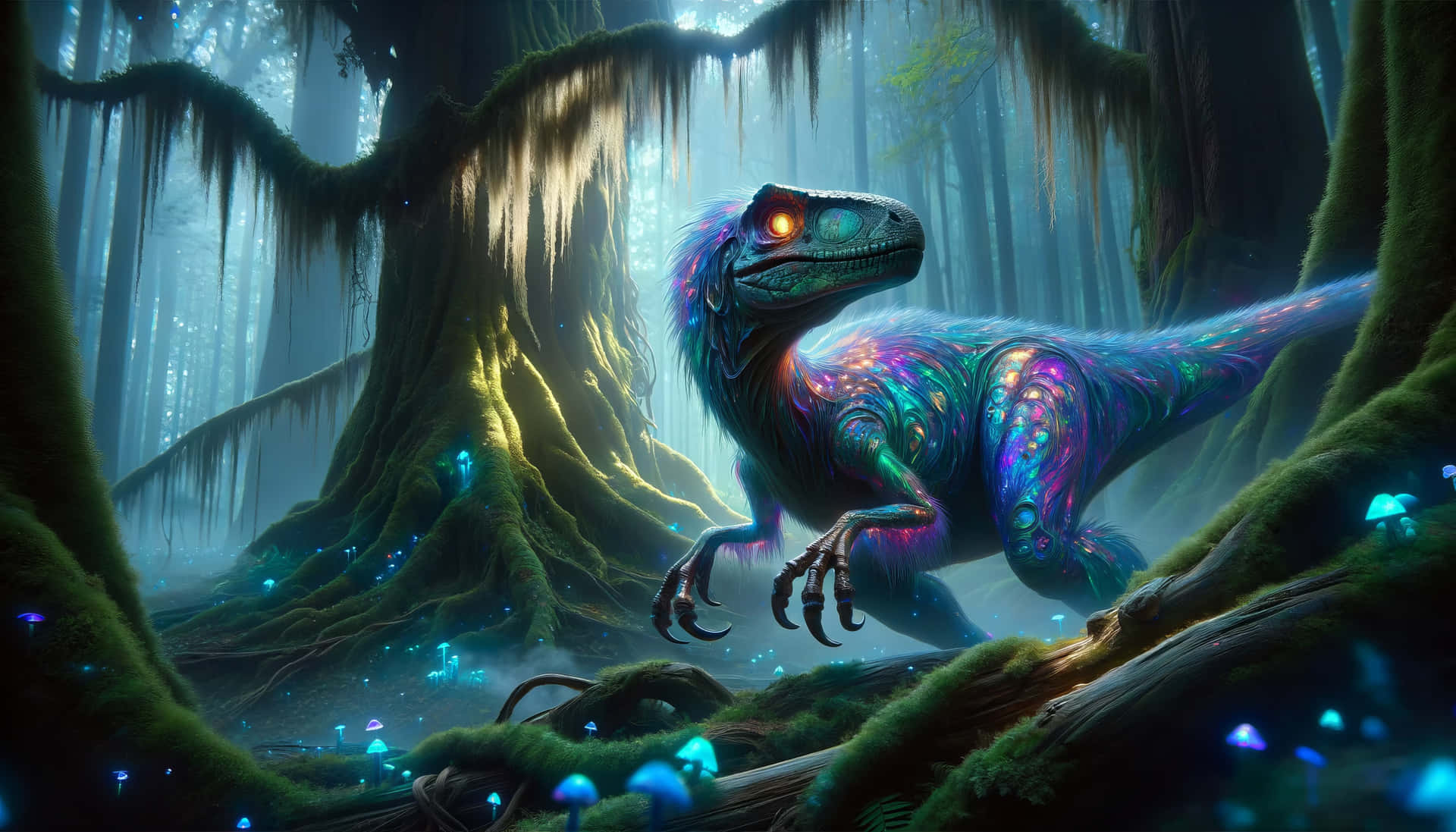 Mystical Forest Dinosaur Wallpaper