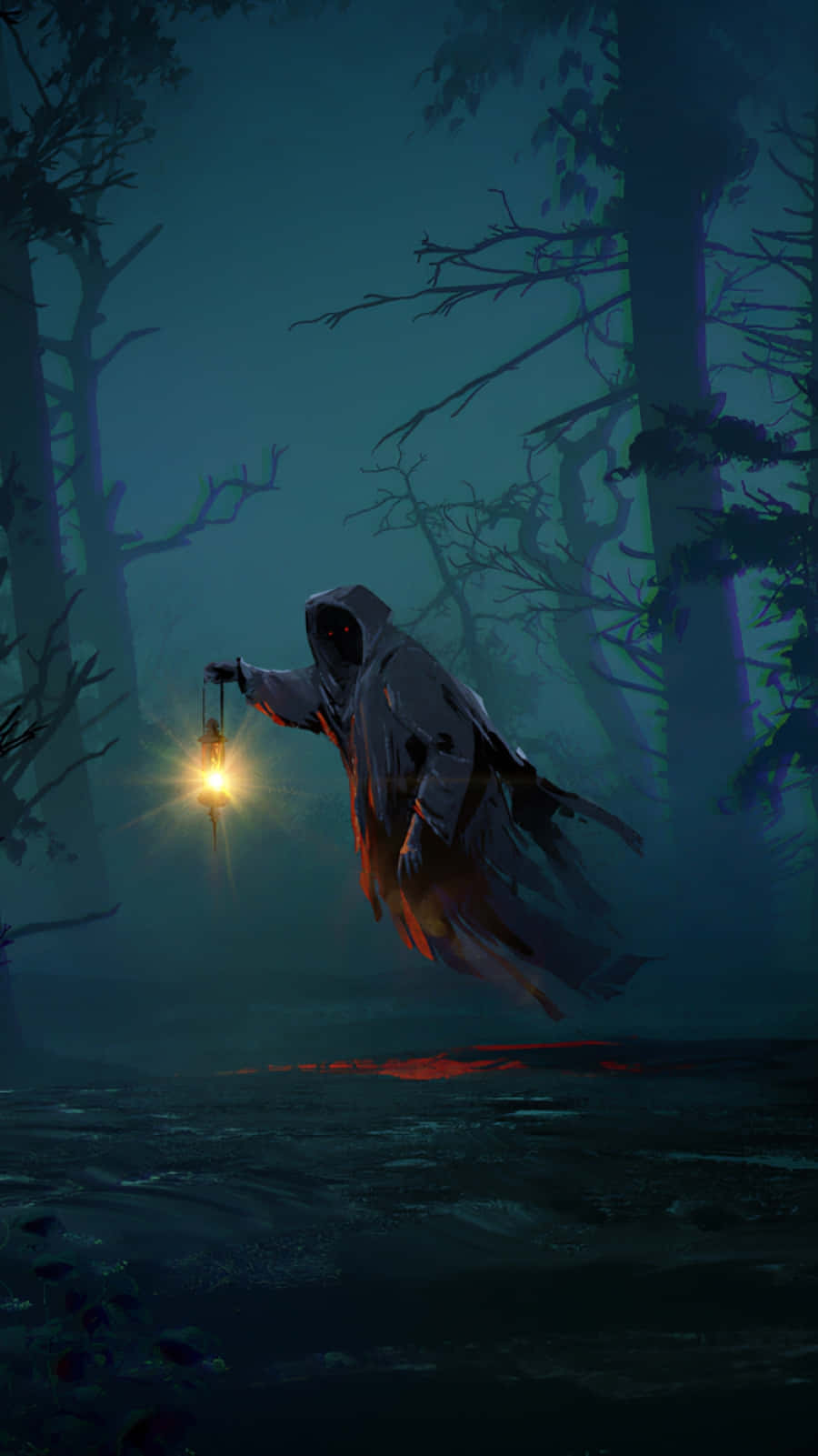 Mystical Forest Ghost Lantern Wallpaper