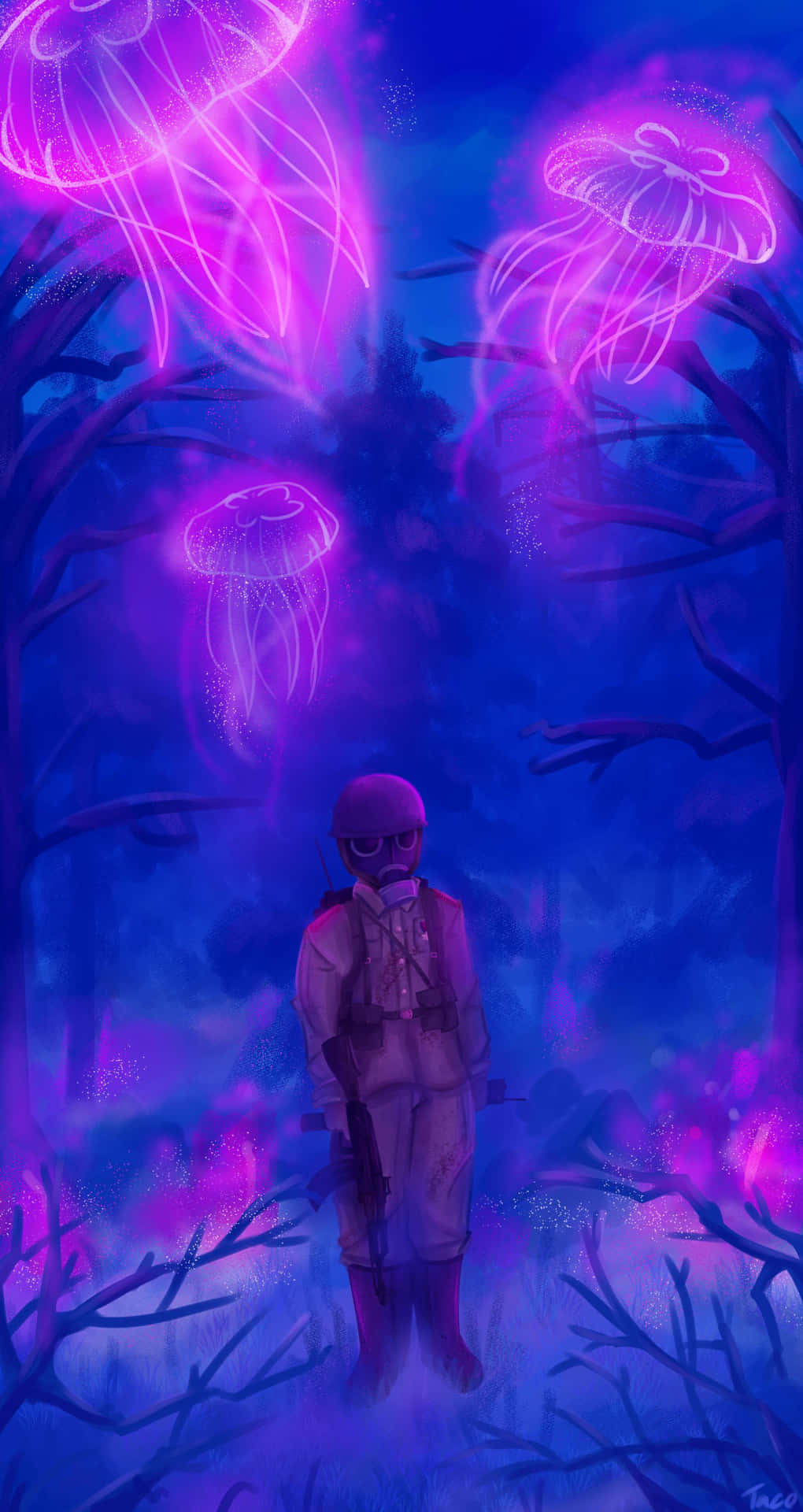 Mystical Forest Jellyfishand Skeleton Warrior Wallpaper