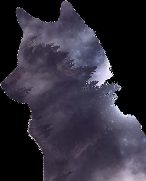 Mystical Forest Wolf Silhouette PNG