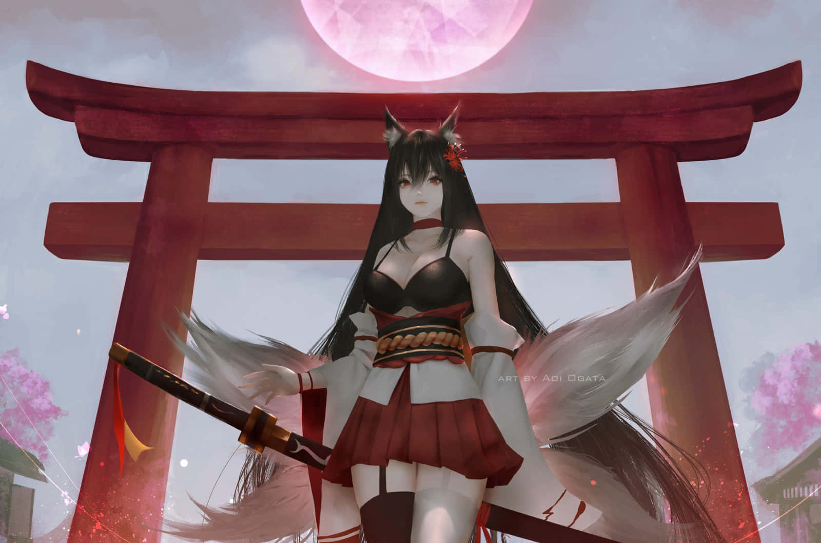 Mystical Fox Girlat Torii Gate Wallpaper