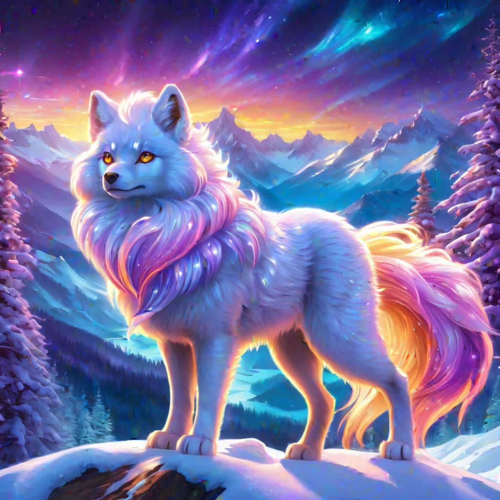 Mystical Galaxy Wolfin Mountainous Landscape Wallpaper