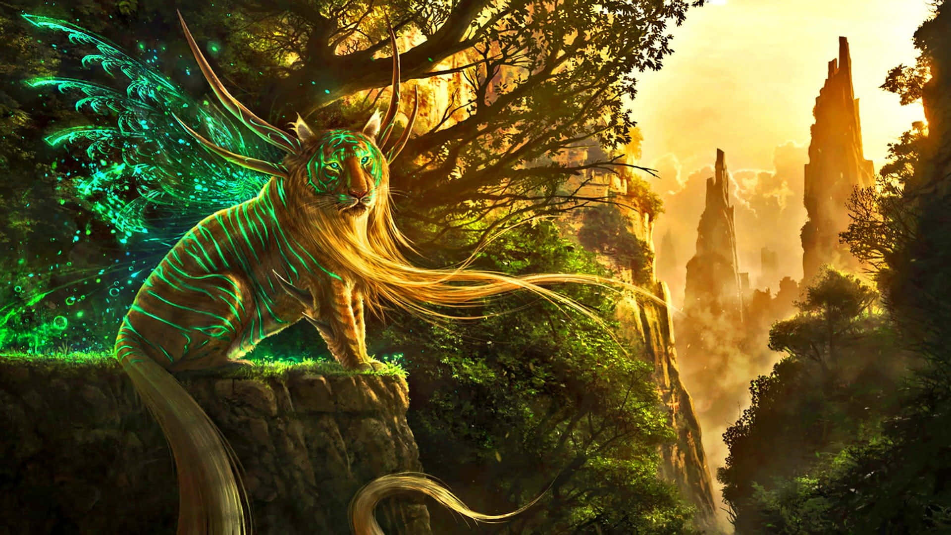 Mystical_ Glowing_ Winged_ Lion Wallpaper