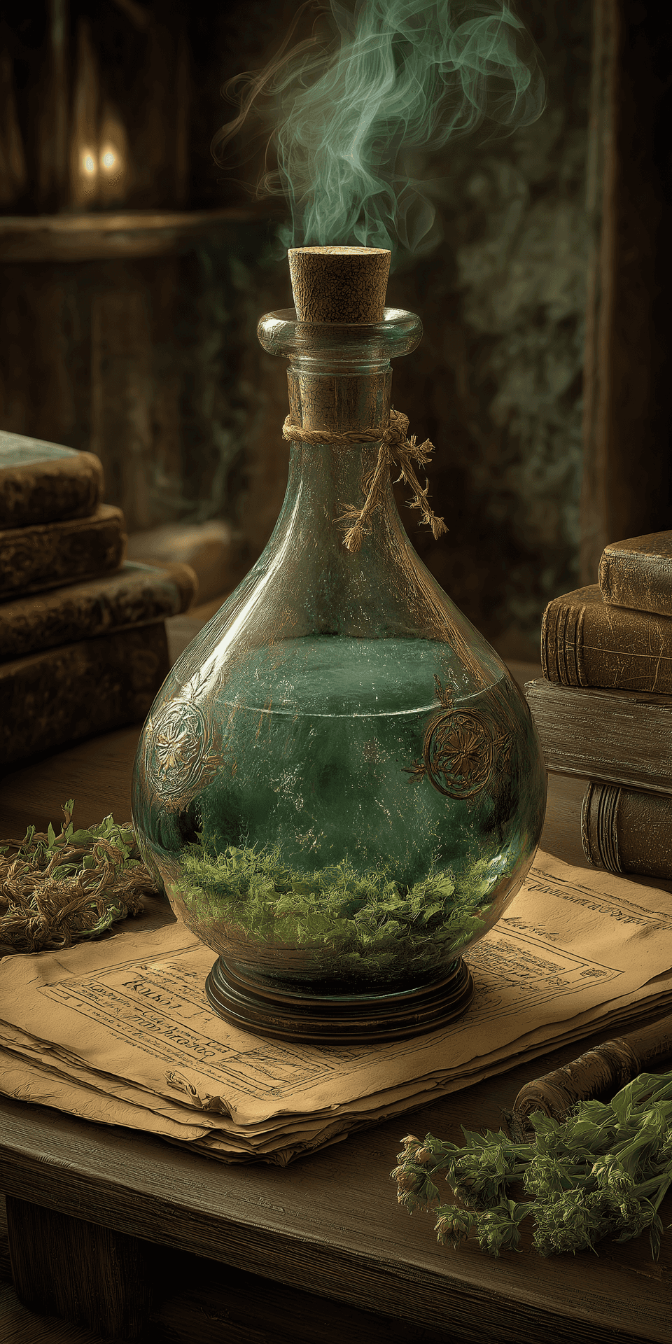 Mystical Green Vapor Potion Wallpaper