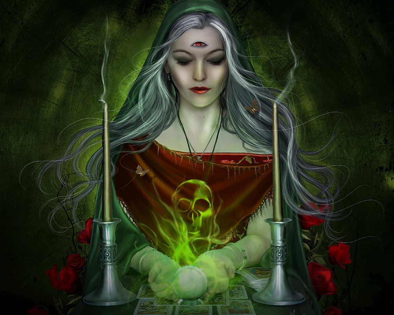 Mystical_ Green_ Witch_ Art Wallpaper