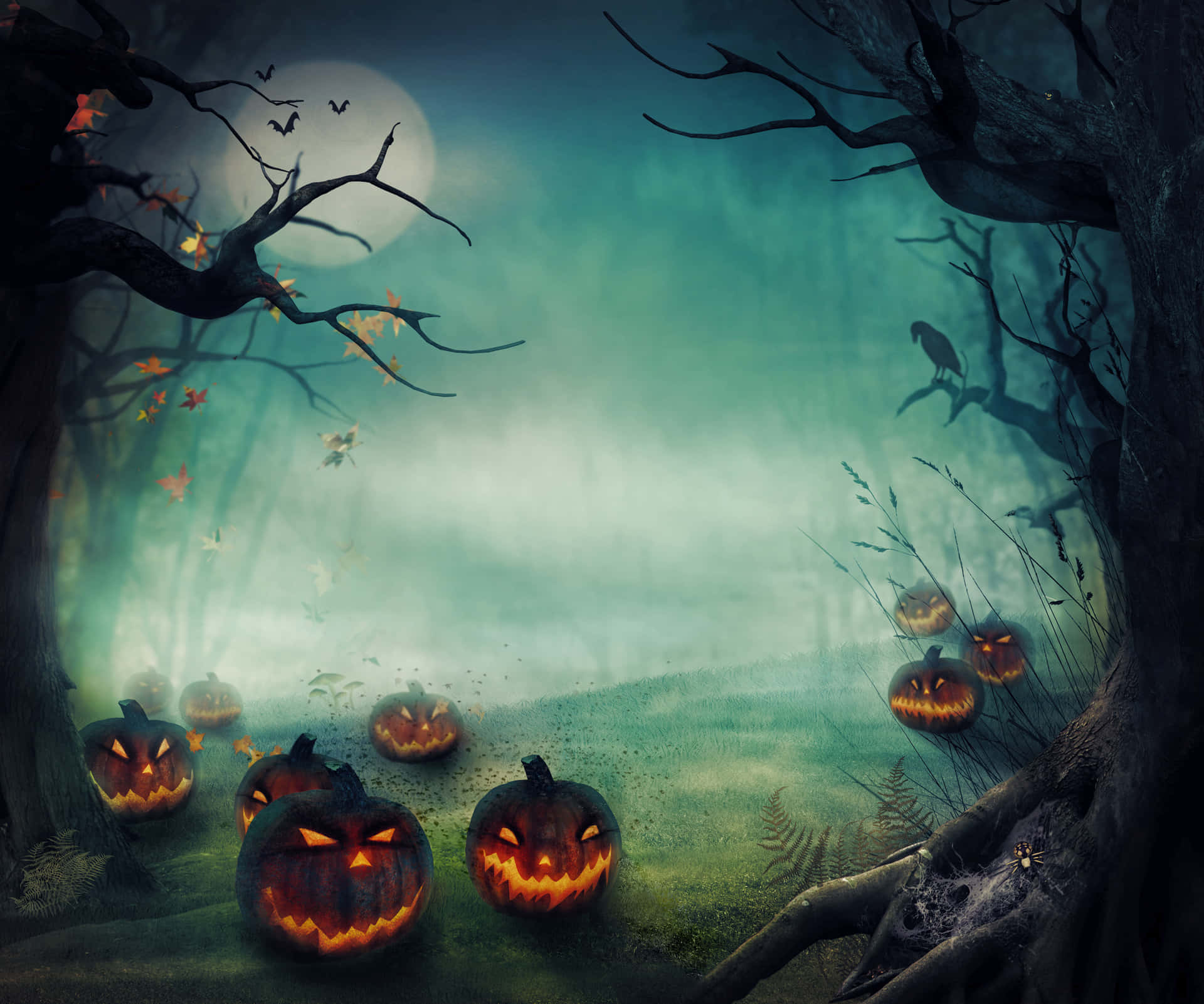 Mystical Halloween Jack O Lanterns Scene Wallpaper