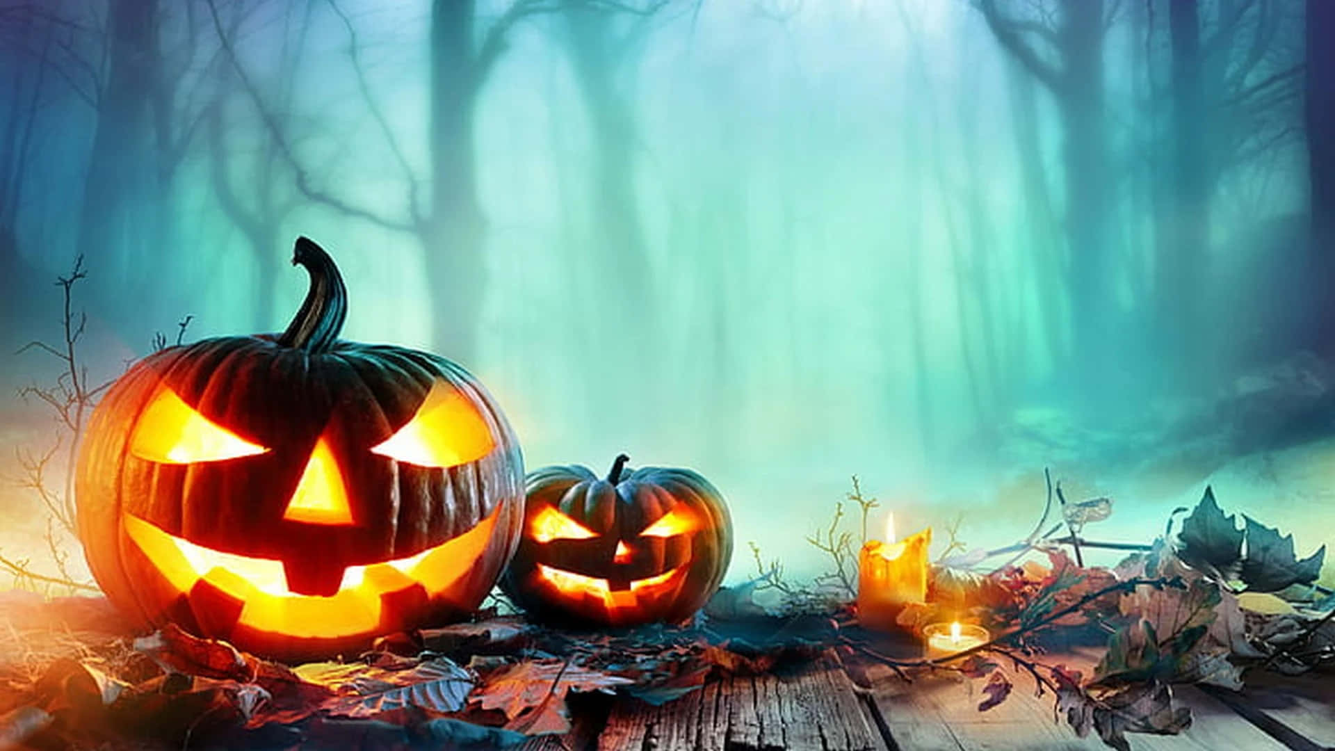 Mystical_ Halloween_ Pumpkins_ Forest_ Background.jpg Wallpaper